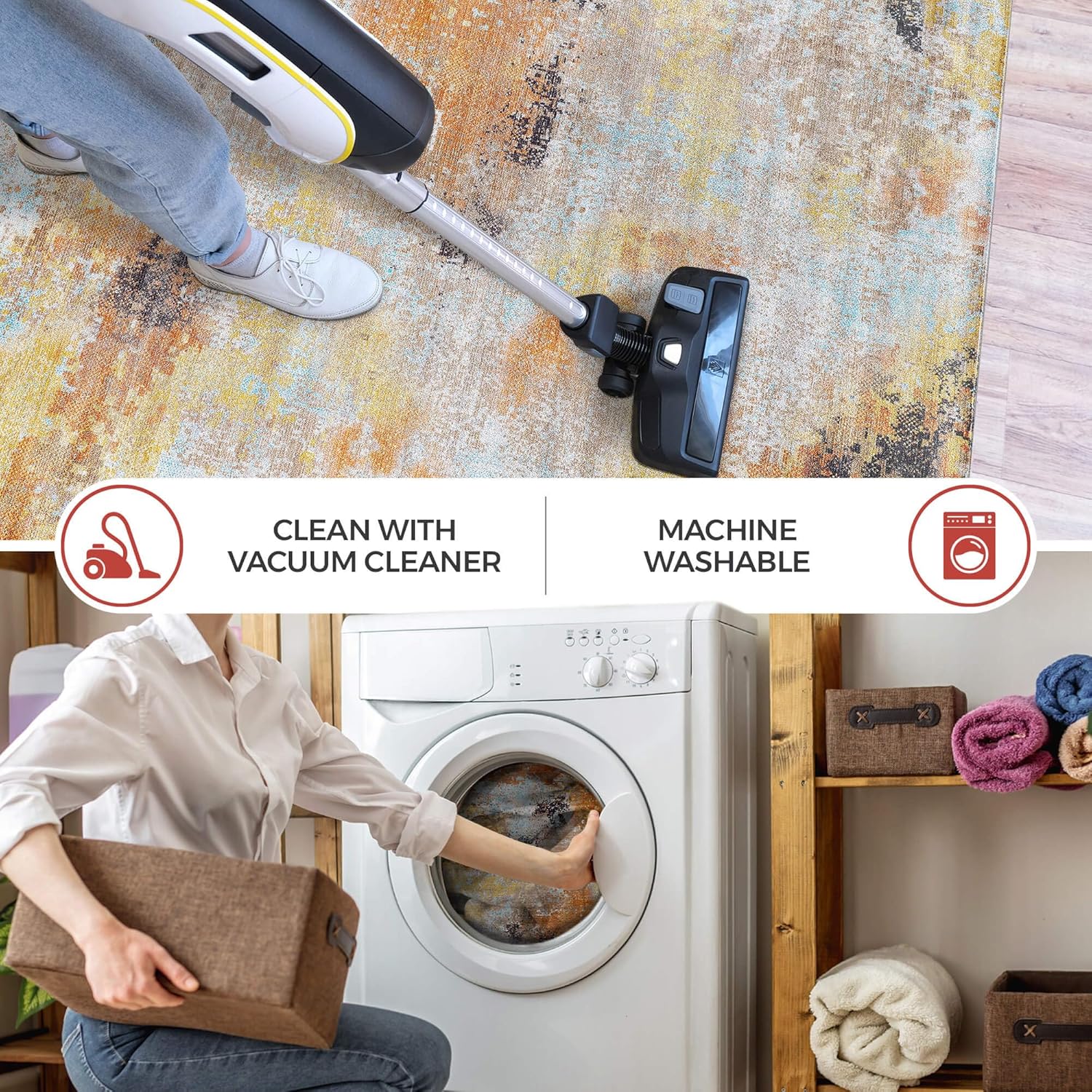 Luul Home Non Slip Rugs 4x6 Modern Abstract Easy Silk Rubber Backing Soft Area Rug for Living Room Easy to Clean Non Shedding Kitchen for Bedroom Indoor Carpet (Orange - Brown, 4x6)