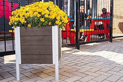 Vita Urbana 17 inch x 17 inch x 22 inch Embossed Vinyl Raised Planter, Espresso Brown with Silver Aluminum Posts, Woodgrain, PVC, BPA and Pthalate Free, VT17510
