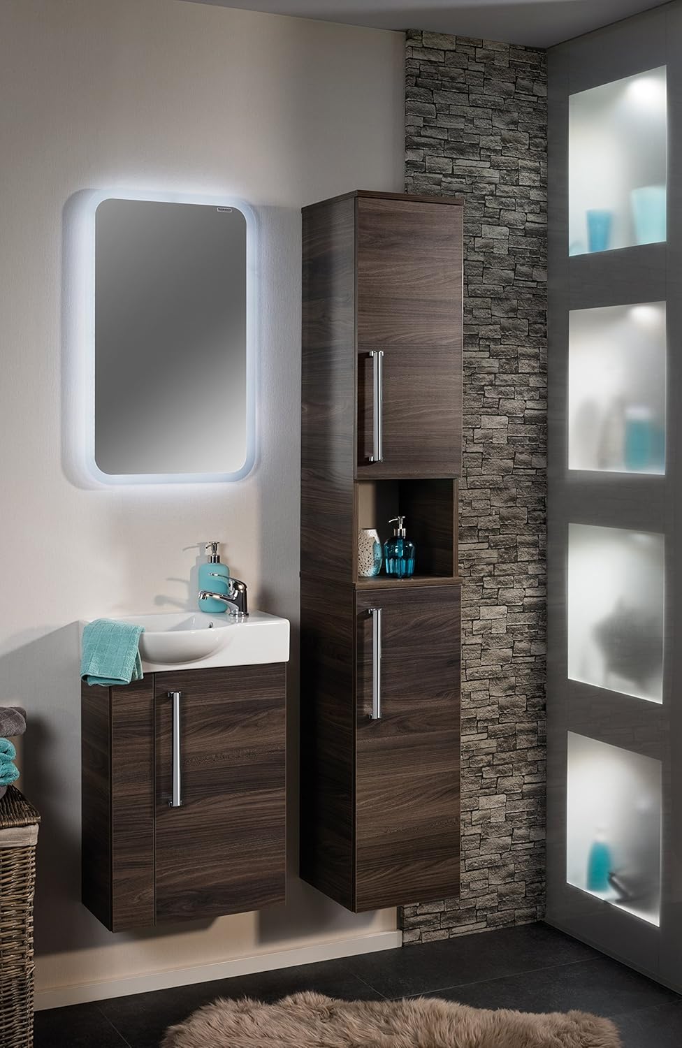 FACKELMANN LED Mirror/Wall Mirror with All-Round LED Lighting/Dimensions (W x H x D): Approx. 45 x 73 x 3 cm Bathroom Mirror/Modern Bathroom Mirror/Width 45 cm