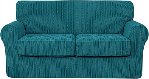 Miniatura 28 de SUBRTEX 2 piezas de fundas para sofá, funda de sofá de 3 plazas de damasco jacquard con cojín de asiento, fundas elásticas para sofá antideslizantes