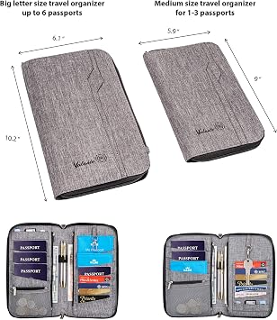 Valante Premium Family Travel Document Organizer Capacious RFID Passport Holder Wallet (Large, gray)