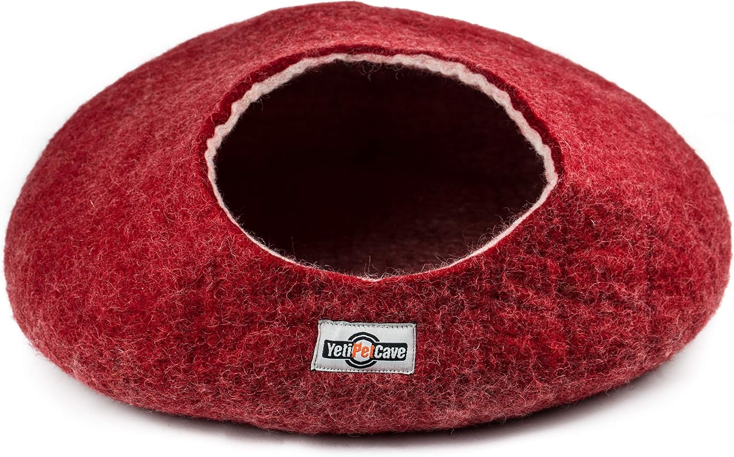 Yeti Pet Cave Pet Bed for Cats and Small Dogs, 100% New Zealand Wool, Red