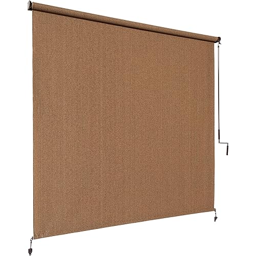 Coolaroo Outdoor Roller Shade with Wand - 95% UV Block Breathable Light Filtering Shade for Patio or Porch, Fade-Resistant, Easy-Clean Fabric, 10ft x 8ft, Walnut