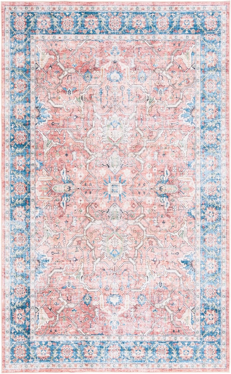 SAFAVIEH Washable Rug Arizona Collection - 8' x 10', Rust & Aqua, Slip Resistant & Easy to Clean, Ideal for Living Room, Bedroom, Home Office, Dining Space (ARZ559Q)