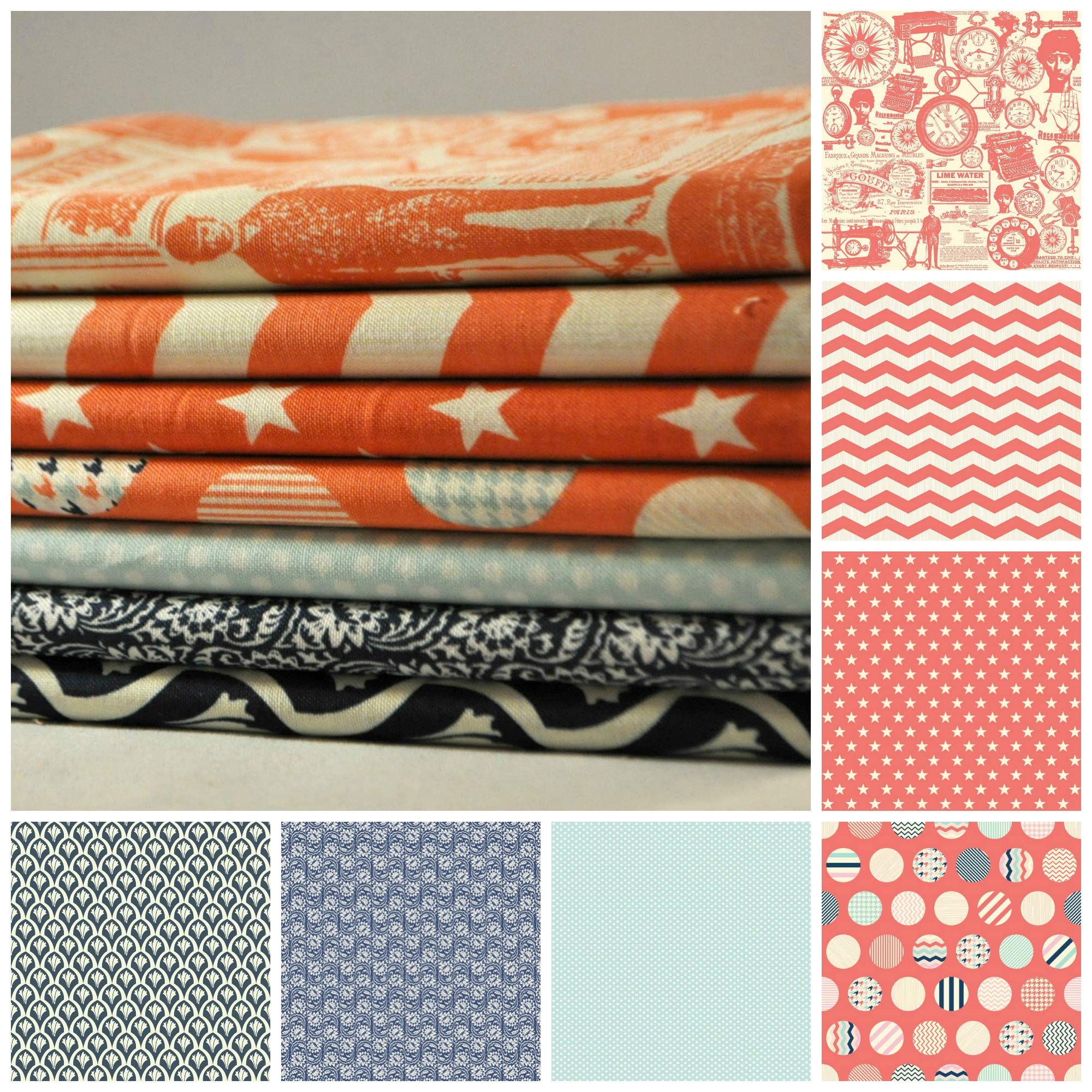 Trendsetter Coral 7 Fat Quarters Bundle by Fancy Pants Designs for Riley Blake, 1 3/4 Yards Total