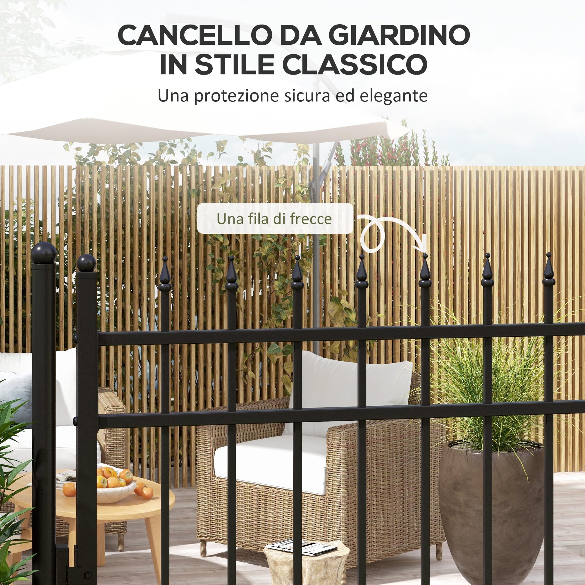 Outsunny Cancelletto da Giardino con Serratura, 3 Chiavi e 2 Paletti da Interrare, Cancello da Esterno in Acciaio Zincato, 107x204 cm, Nero