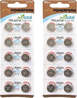 PowerPeak LR44 Batteries Alkaline Button Cell 1.5V 357 G13 A76, 2 Pack of 10