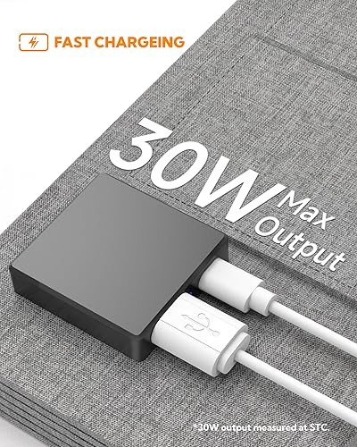 Miniatura 3 de LUMOPAL Panel solar plegable de 30 W, cargador solar portátil con PD USB-C 30 W USB-A de 18 W de salida máxima, panel solar de mochilero para