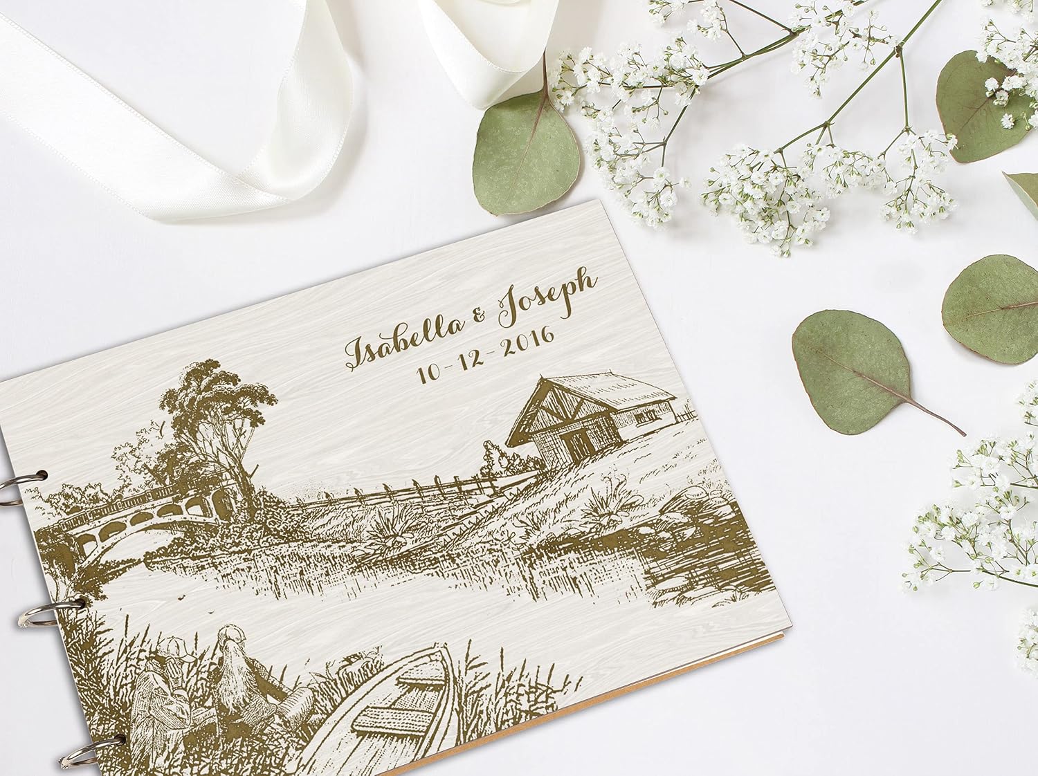 Darling Souvenir Personalized Engraved Laser Cut Wedding Guest Book Wooden Cover Sign-in Book Registry Guestbook Scrapbook-18