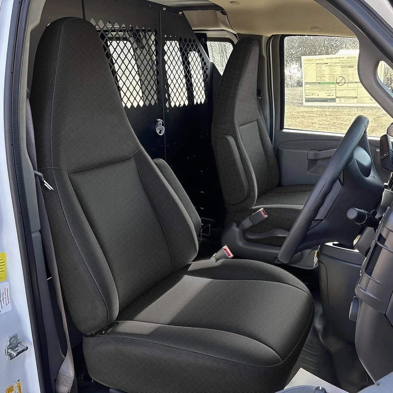 Custom 600D Heavy Duty Seat Covers for 2010-2025 Chevy Express Front Bucket Seats with Grab Handle Opening, Durable Oxford Fabric Protective Covers, Not for RV - Black