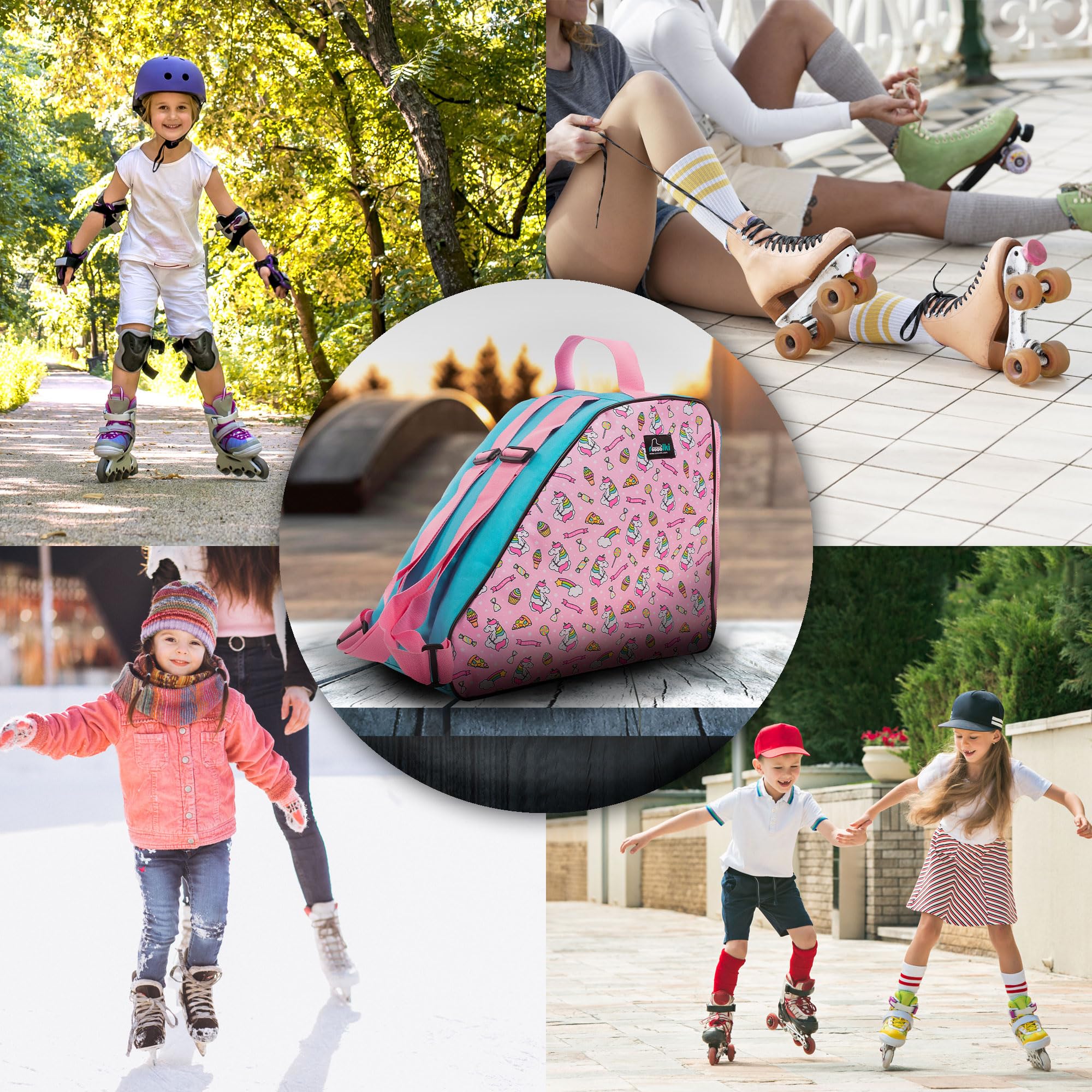 Bolsa para patines con asas, cierre de cremallera y correas ajustables