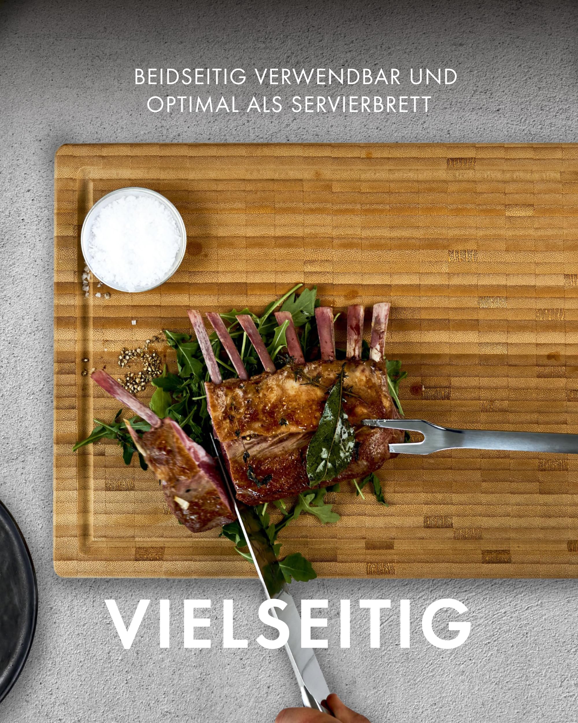 ZWILLING Schneidbrett mit Saftrille, Massives Bambus-Holz, Beidseitig Nutzbar, 36 x 25,5 x 3 cm, Braun