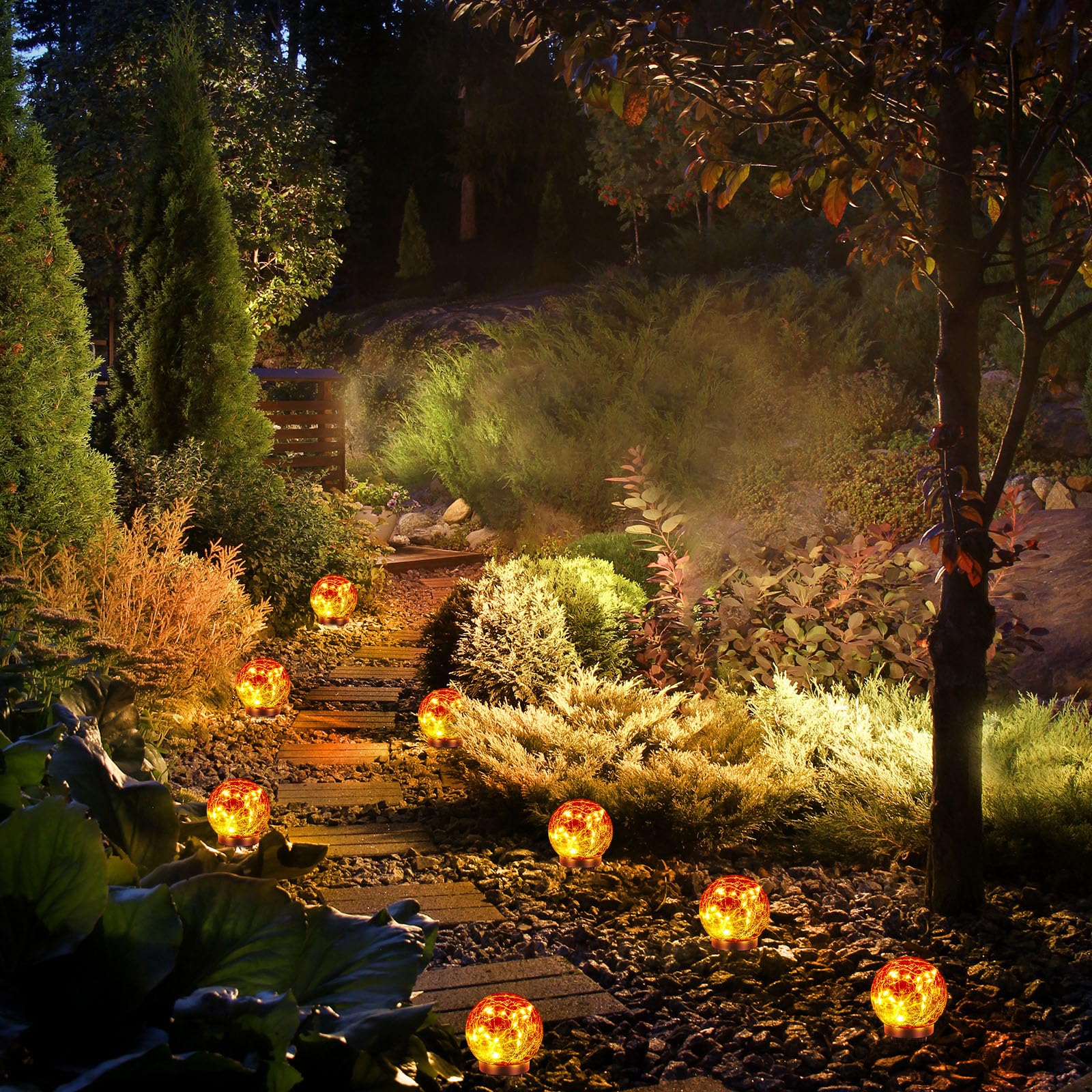 Tuanse Solar Cracked Glass Ball Lights - 4 Pack Multicolor Outdoor Garden Decor