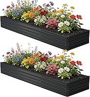 Zunatu 10x2x1 ft Galvanized Raised Garden Bed (2 Pack) - Rust-Proof Metal Planter Box for Veggies, Flowers, Succulents on Patio or Yard, Black