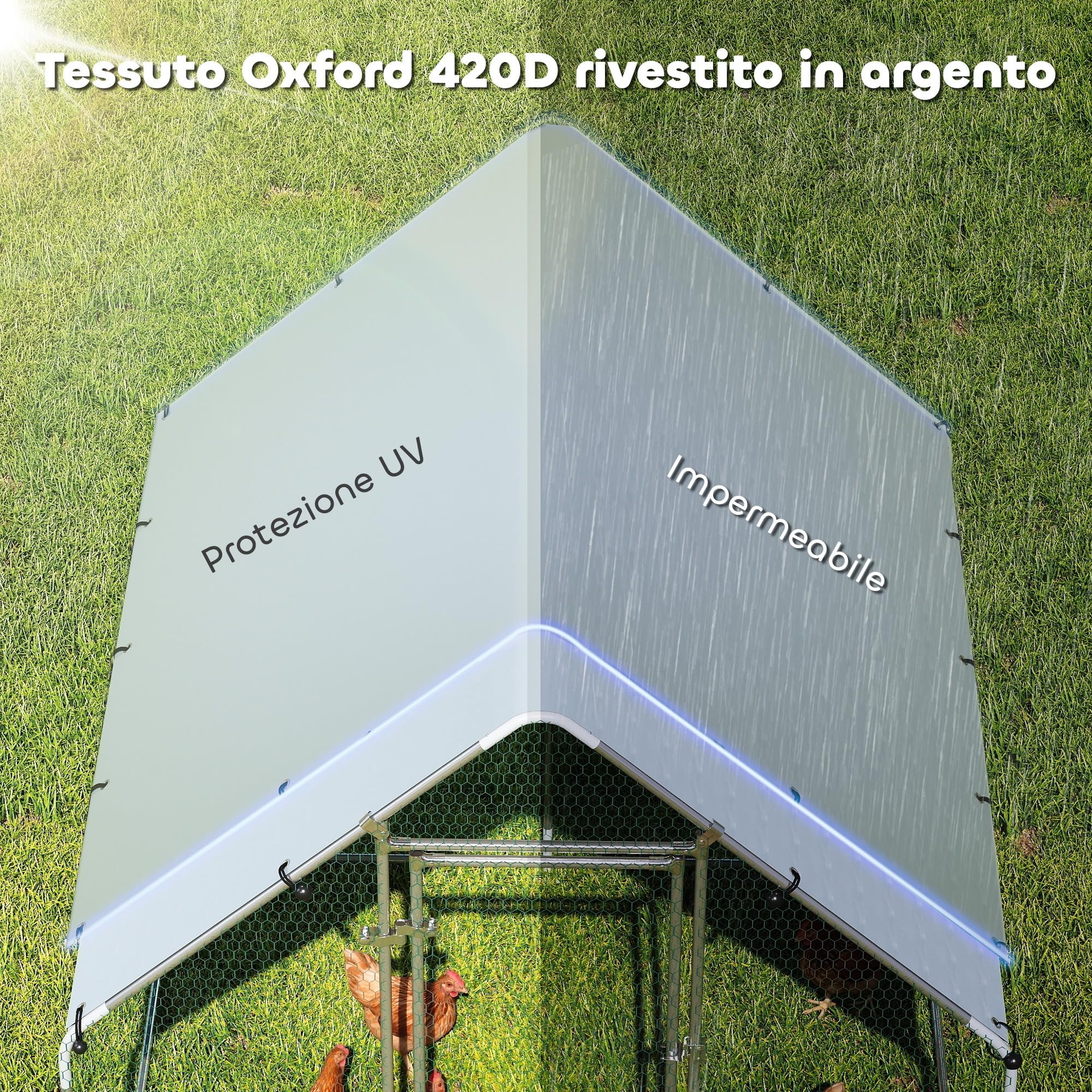 PawHut Pollaio per Galline da Esterno, 2x2x2m 4 m² Recinto Galline in Acciaio Zincato con Tetto Impermeabile Anti-UV e Serratura, Gabbia per 4-6 Polli, Piccoli Animali, Conigli e Anatre