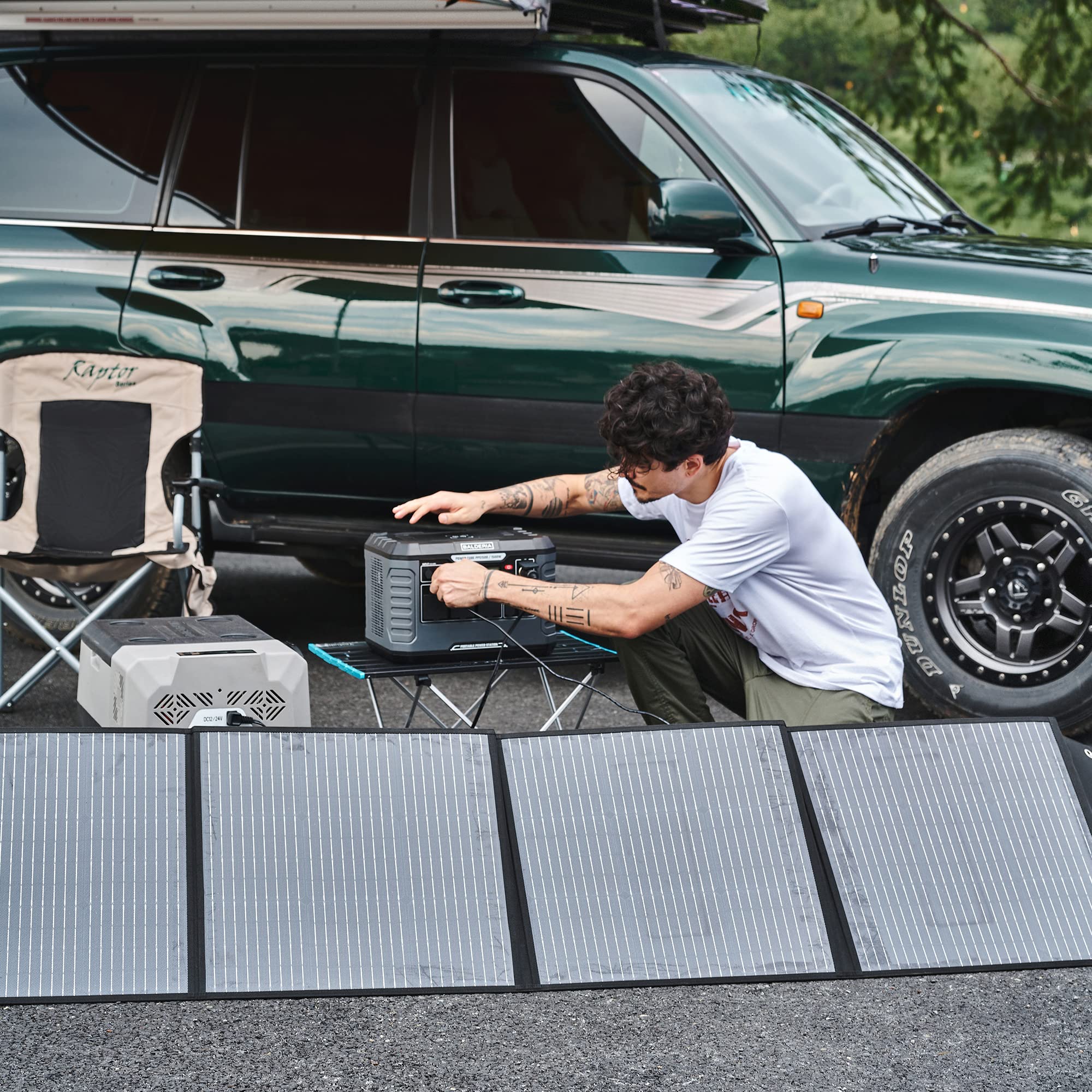 BALDERIA Power Set PS500-120 | Station d’alimentation portable 400Wh + panneau solaire 120W | Stockage d'énergie avec prise 230V USB | Alimentation mobile pour le travail, camping et caravanes