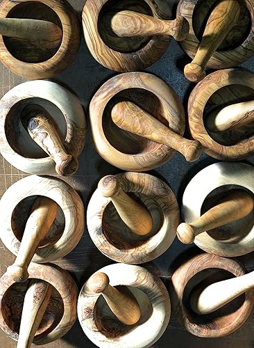 Miniatura 2 de ORCHARD HARDWOODS Juego de mortero y mortero rústico de madera de olivo de 5.5 pulgadas, molinillo triturador para hierbas, especias, ajo, semillas,