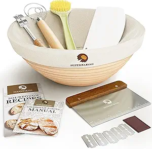 Superbaking Banneton Bread Proofing Basket, Sourdough Bread Baking Supplies, Round 9 Inch Sourdough Starter Kit with Sling, Proofing Basket for Baking, Bread Making Supplies Tools