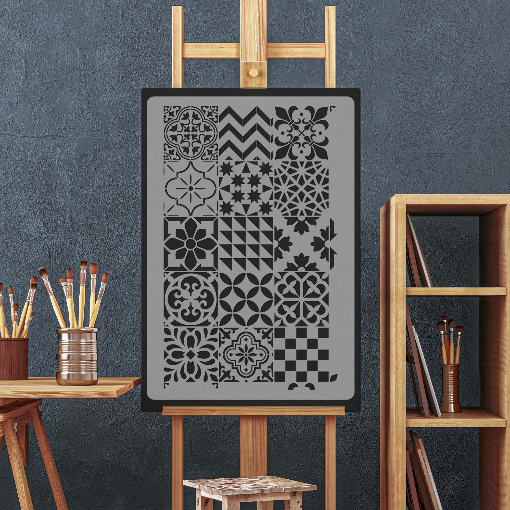 NAKLEO Stencil per Pittura Grandi Dimensioni 59x95cm, Piastrelle Marocchine Geometrico Modello per Pareti, Plastica e Riutilizzabile Fai Da Te Carta da Parati Decorazioni Casa, Muro Legno Mobili