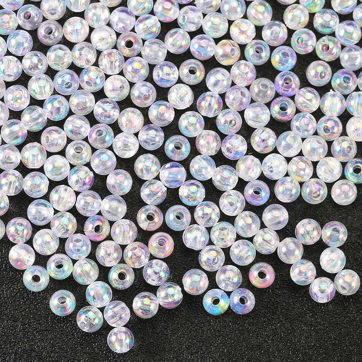HERZWILD 800Pcs Acrylic Clear Round Beads Ab Color Bead Satin Plastic Bead for Jewelry Making (round0.8), AB Color Round 8mm, Klein