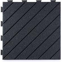 Playsafer Slatted Rubber Interlocking Tile for Outdoor and Indoor Use | 16" X 16" | Easy Installation Dark Gray, 4 Tiles