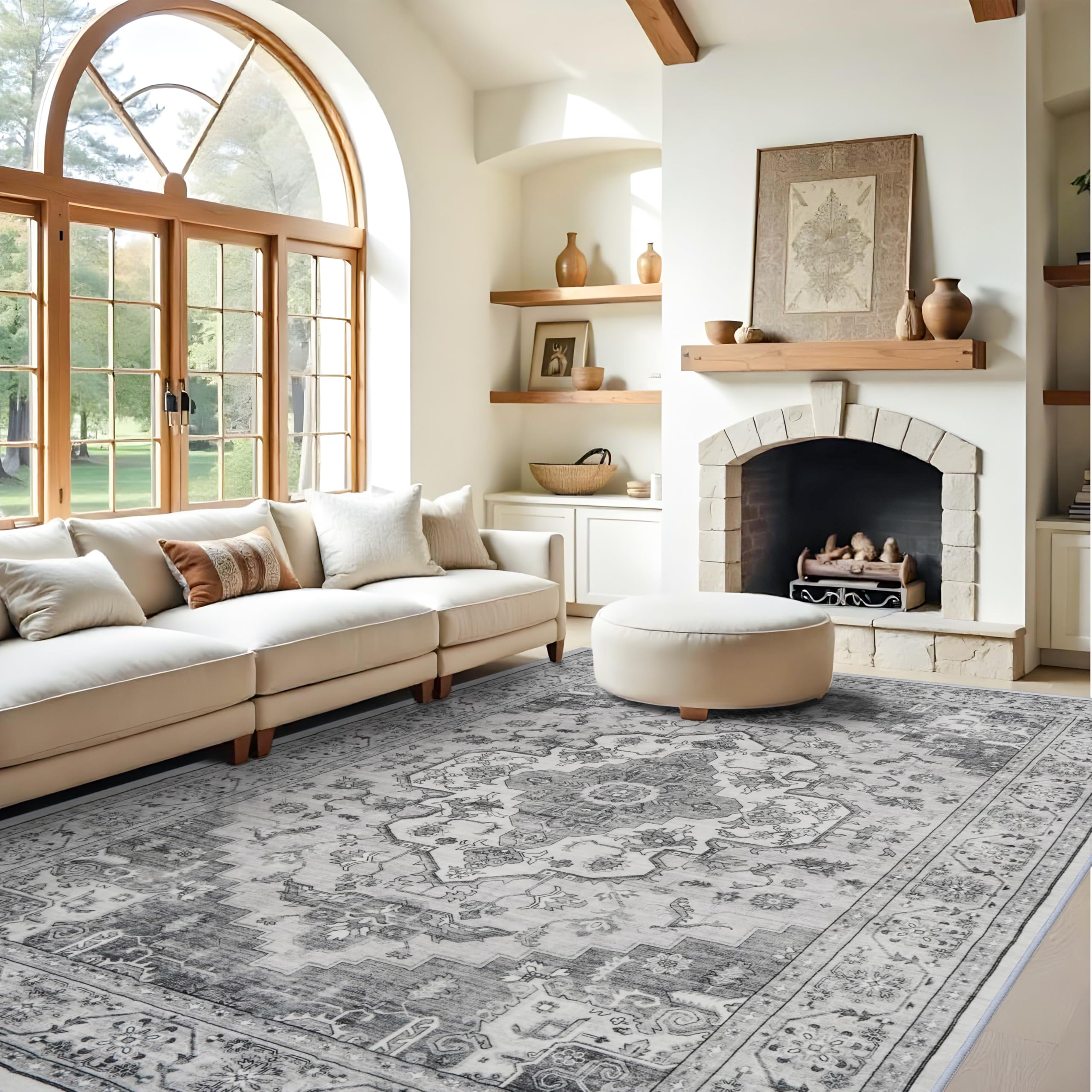 Living Room 9x12 Area Rugs - Large Boho Rugs for Bedroom Stain Resistant Carpet Vintage Tribal Rugs for Kitchen Bathroom with Non Slip Backing Home