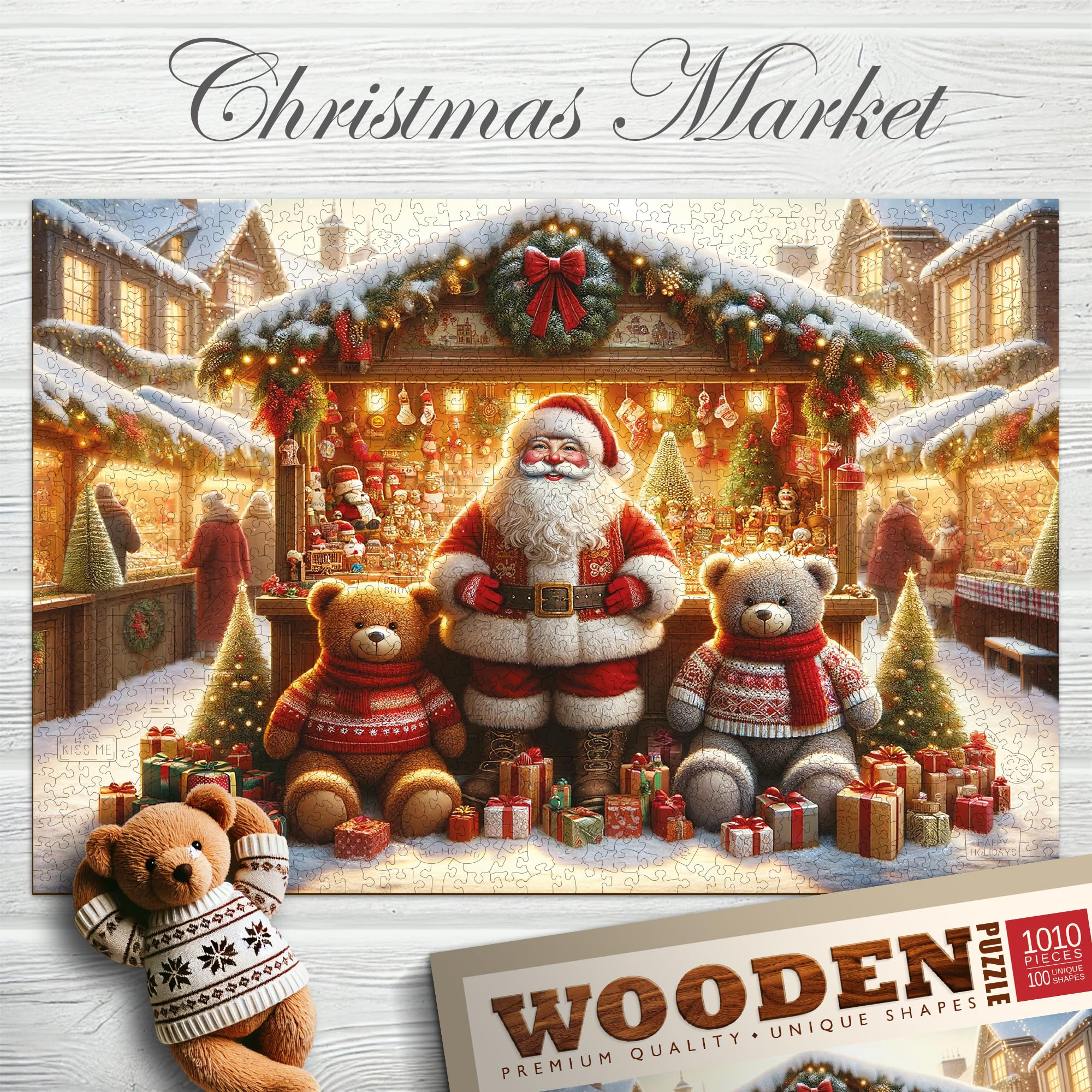 WOODEN.CITY - Puzzle de Navidad (1000 piezas, madera, 100 piezas, con 100 figuras festivas únicas, 54 x 39,4 cm), diseño navideño