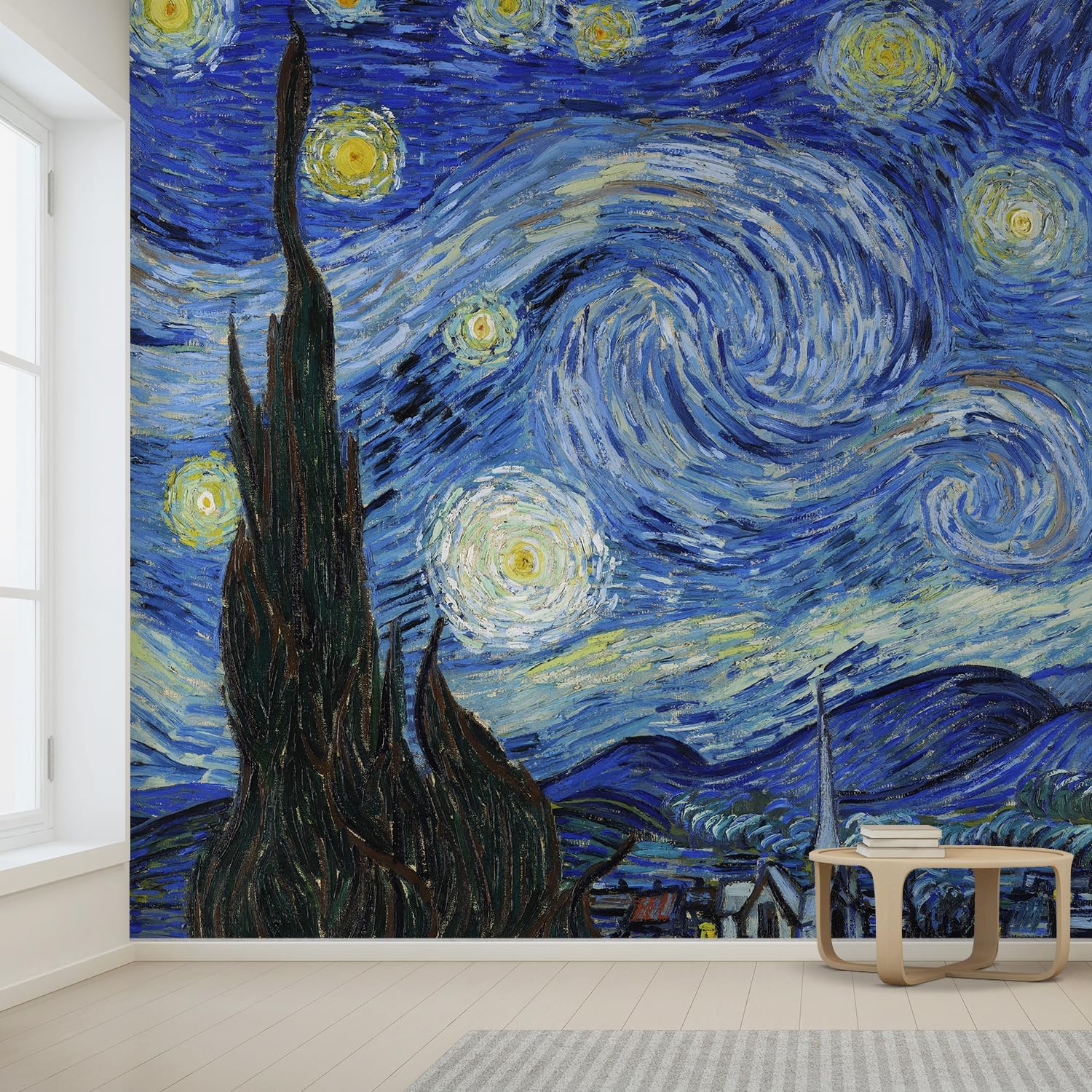 wall26 Wall Sticker/Wall Mural Starry Night by Vincent Van Gogh Dutch Impressionism, Not Peel and Stick, Non-Woven Wallpaper Decorative for Bedroom, Living Room, Office - 99x96 inches