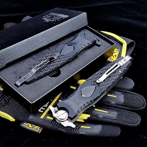 Miniatura 5 de Cuchillo de bolsillo de apertura asistida con aleta grande, cuchillo plegable de acero D2 con mango G10 y bloqueo de forro, para EDC Survival