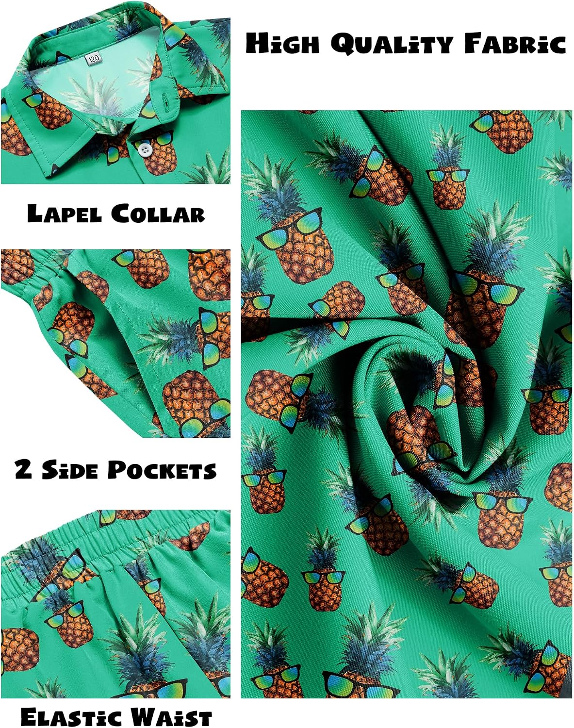 LecGee Boy's 2 Piece Outfits Hawaiian Shorts Sets Tropical Print Button Down Short Sleeve Shirt and Shorts