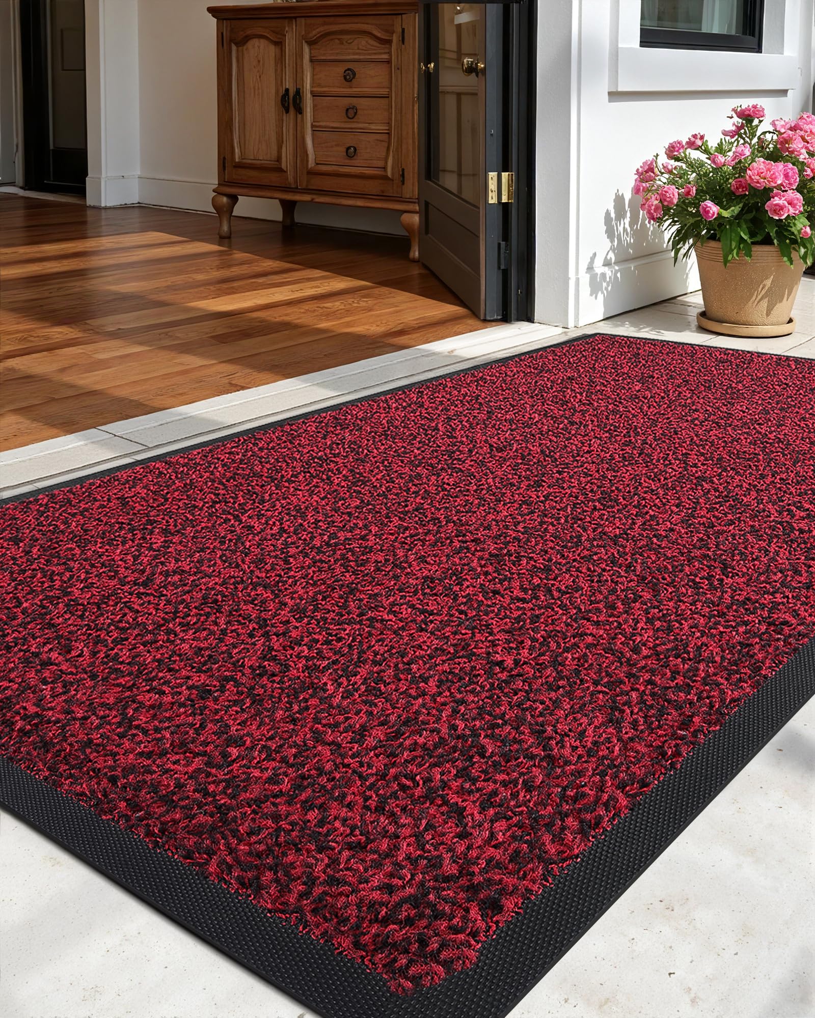 COLOR&GEOMETRY Tapis d'entrée extérieur - Rouge 60x90cm - Paillasson Entree Exterieur Interieur Resistant Pluie Absorbant Impermeable Antiderapant