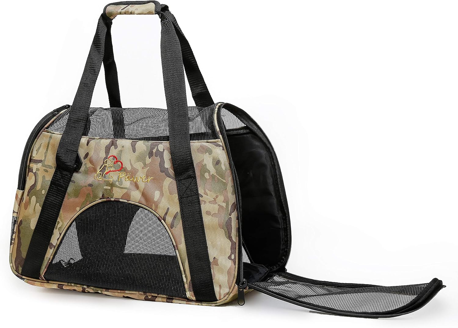 Pawer Soft-Sided Pet Carrier for Cat and Small Dog,Desert Camouflage Pattern,Medium Size,Washable Cloth Airline Approved Travel Tote,with 2 Mesh Opens and a Strap for Carry,Multiple Colors Available