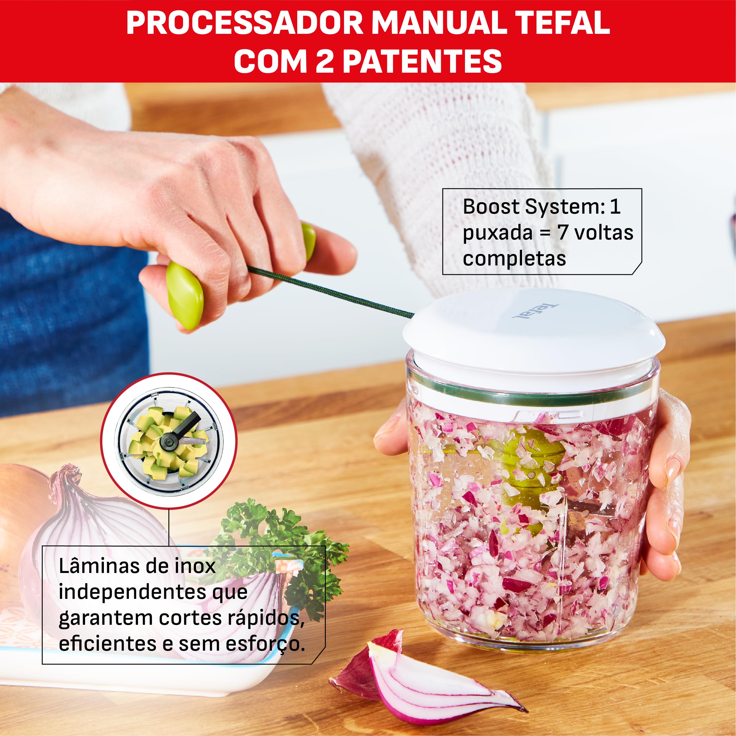 Tefal 5 Second Chopper Shaker K16441-5 secondi, tritatutto manuale da 450 ml, tritato grossolano, medio e fine, lame in acciaio inox, senza elettricità, base antiscivolo e facile da pulire