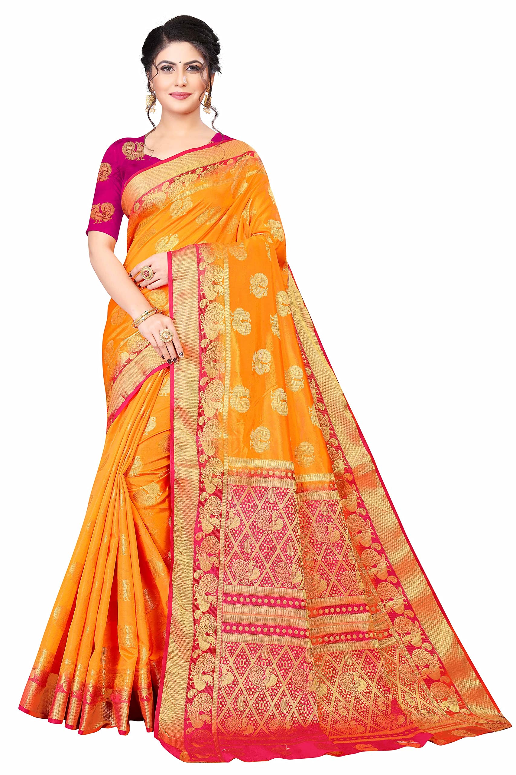 Anjaneya Sarees Women's Banarasi Silk Kanjivaram Saree With Blouse