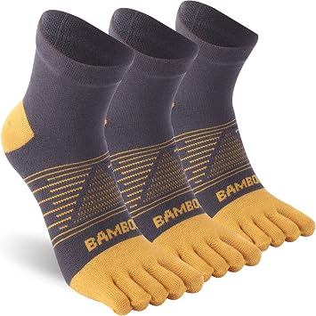 Sunew 3 Pairs Toe Socks for Men Women,Viscose Bamboo Breathable Athletic Running Five Finger Ankle/Quarter Socks