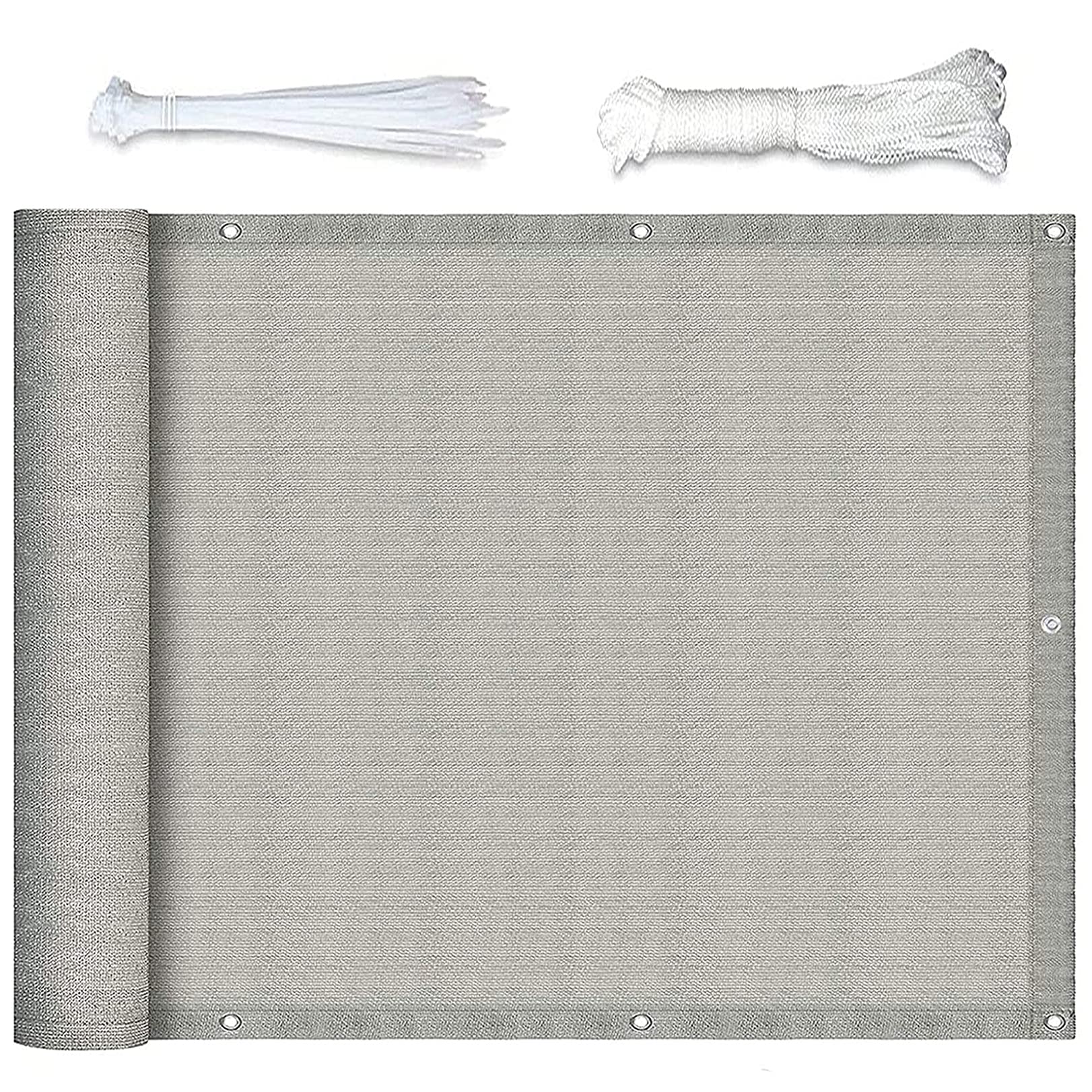 GLDYTVF Balcony Cover 1.1x7m Wind and Dust Protection with Rope & Aluminum Grommets for Garden Patio Terrace - Light Grey Outdoor Shielding Solution