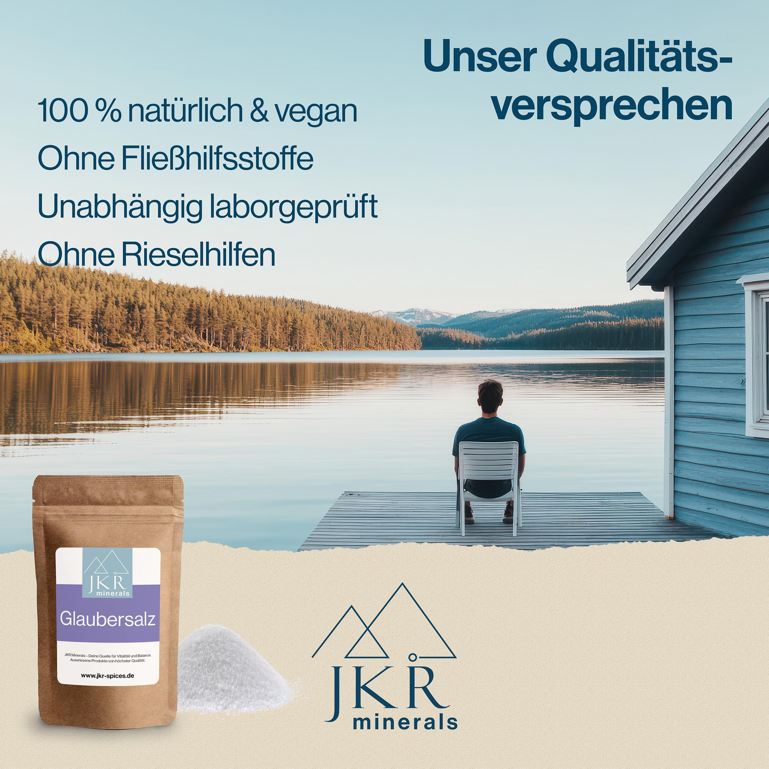 JKR Minerals Sal de Glauber 900g, sal de Glauber de calidad alimentaria, sulfato de sodio grado alimenticio, Na₂SO₄ en bolsa neutra en CO₂ y resellable