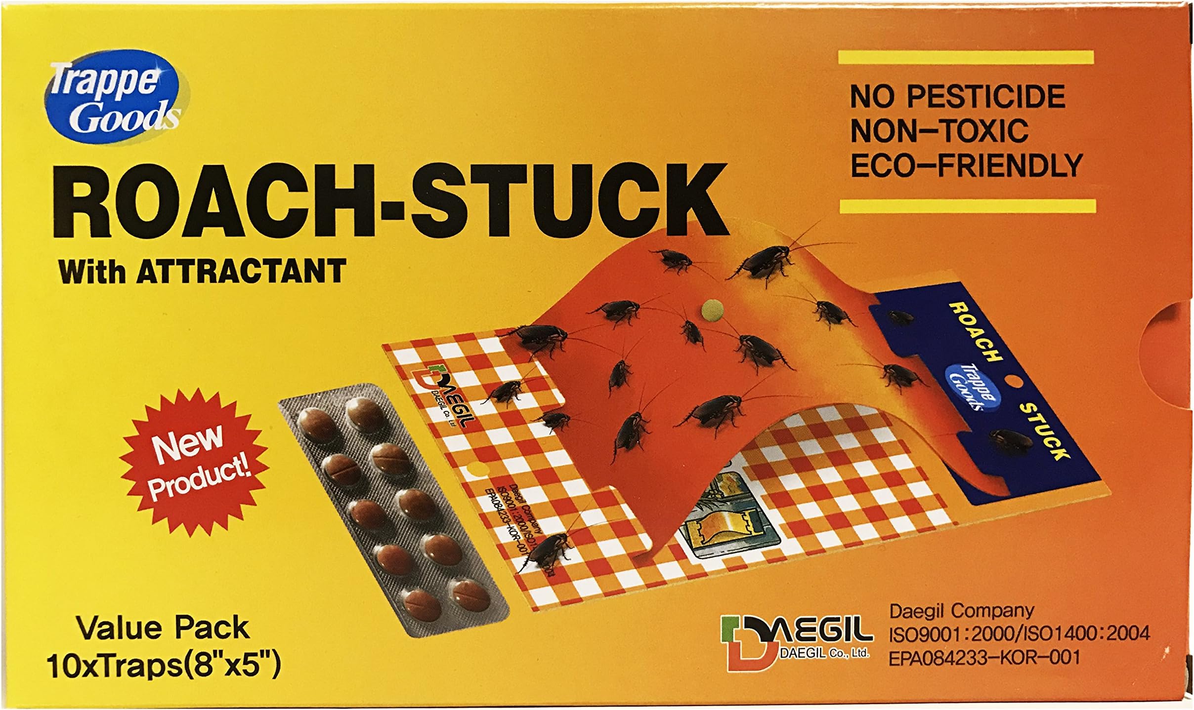 Trappe ROACH-STUCK - Cockroach Trap & Attractant - Disposable, Non-Toxic, Glued Paper - Value Pack of 10 (20 x 13 cm)