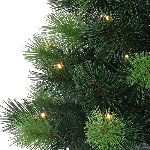 Vista 40 de Puleo International Árbol de Navidad artificial preiluminado de 2 pies con 35 luces en maceta de metal, color verde