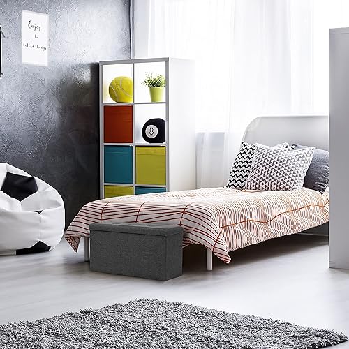 Miniatura 25 de Seville Classics Reposapiés otomano de tela acolchada, asiento acolchado para dormitorio, dormitorio, loft, sala de estar, entrada, pasillo, Azul