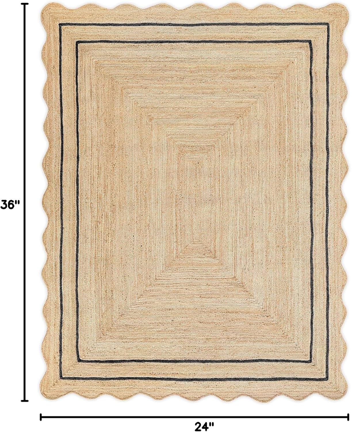 Wave Jute Rug Classic Quality Scalloped Hand Woven Boho Entryway Farmhouse Home Decor Runner Rug