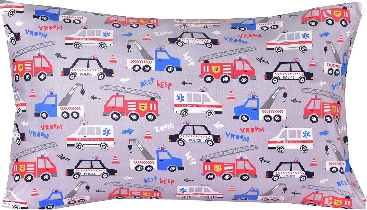 Scientific Sleep Police Car Fire Truck Engine Ambulance Cute Fun 100% Cotton Cozy Twin Bed Sheet Set, Flat Sheet & Fitted Sheet & Pillowcase Natural Bedding Set (Gray, Twin)