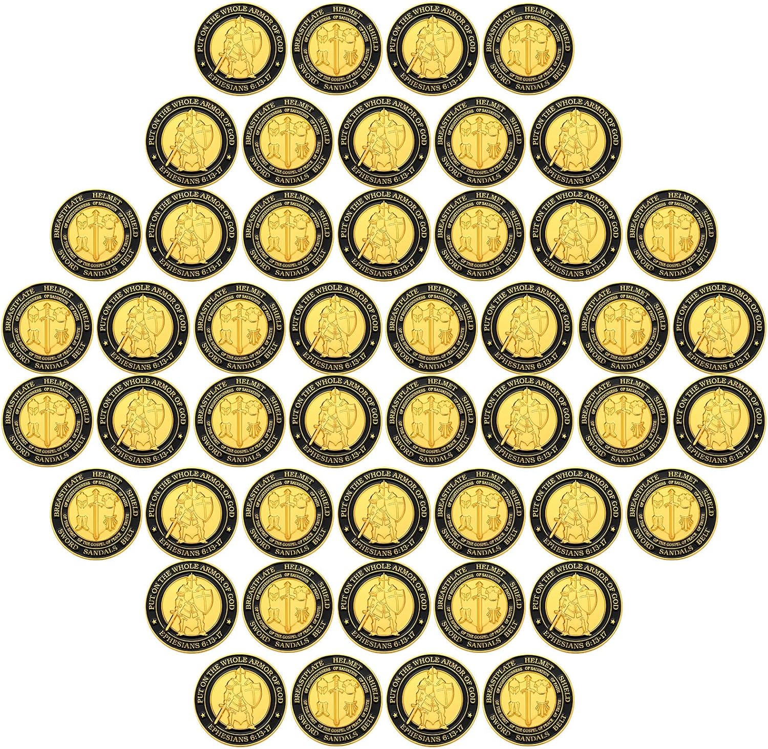 Tondiamo 48 Pcs Put on The Whole Armor of God Coins Christian Challenge Coin Souvenirs Prayer Commemorative Gift Round Gold Mental Gift for Christian Religious Church Party Prayers Men Women