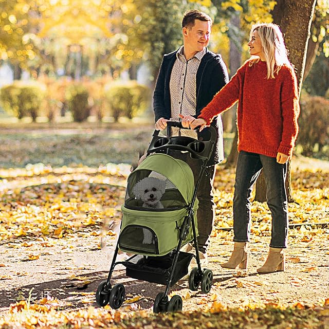 Foto 2 de 7 de PawHut Plegable buggy perro gato cesta de almacenamiento portavasos de tela 300D Oxford impermeable 4 ruedas…