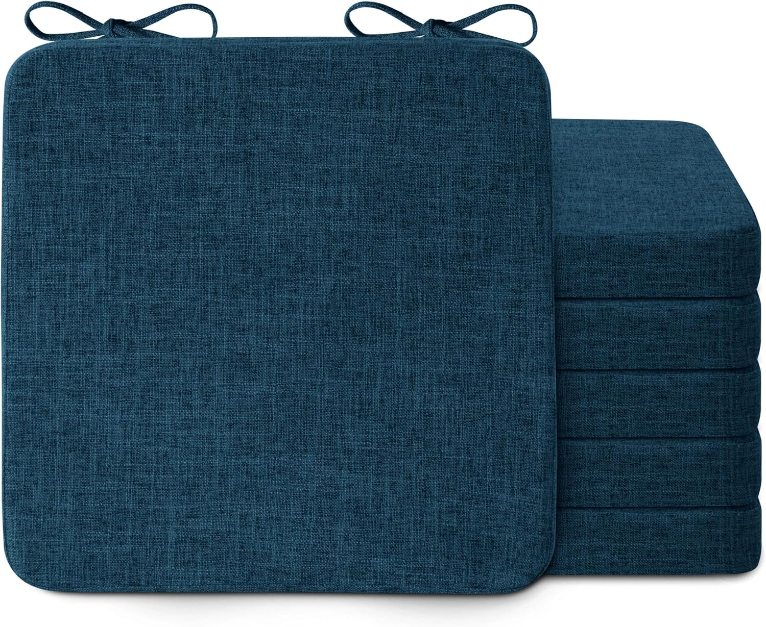 AddGrace Square Chair Cushions for Dining Chairs 4 Pack 16x16x2inch D Blue | Non Slip, Removable Cover with Ties, Textured Fabric, for Kitchen Dining Room Indoor, Hard Wooden Chairs, Family Gathering