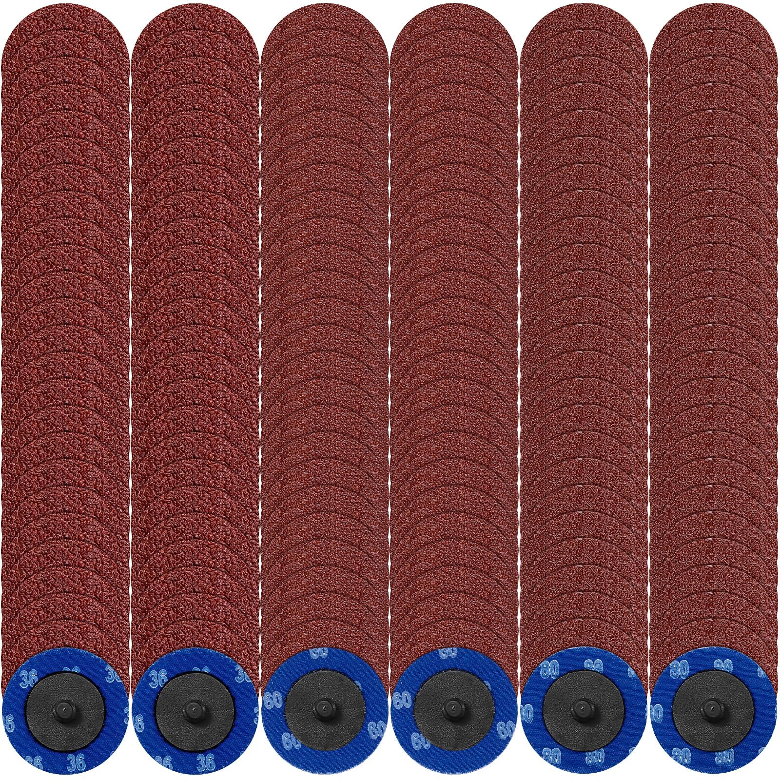 150 Stück 50mm Schleifscheiben Set, Roloc Schnellwechsel in Körnung 36/60/80 Quick Change Schleifpads für Stabschleifer, Entrosten, Schleifen, Polieren von Metall und Holz