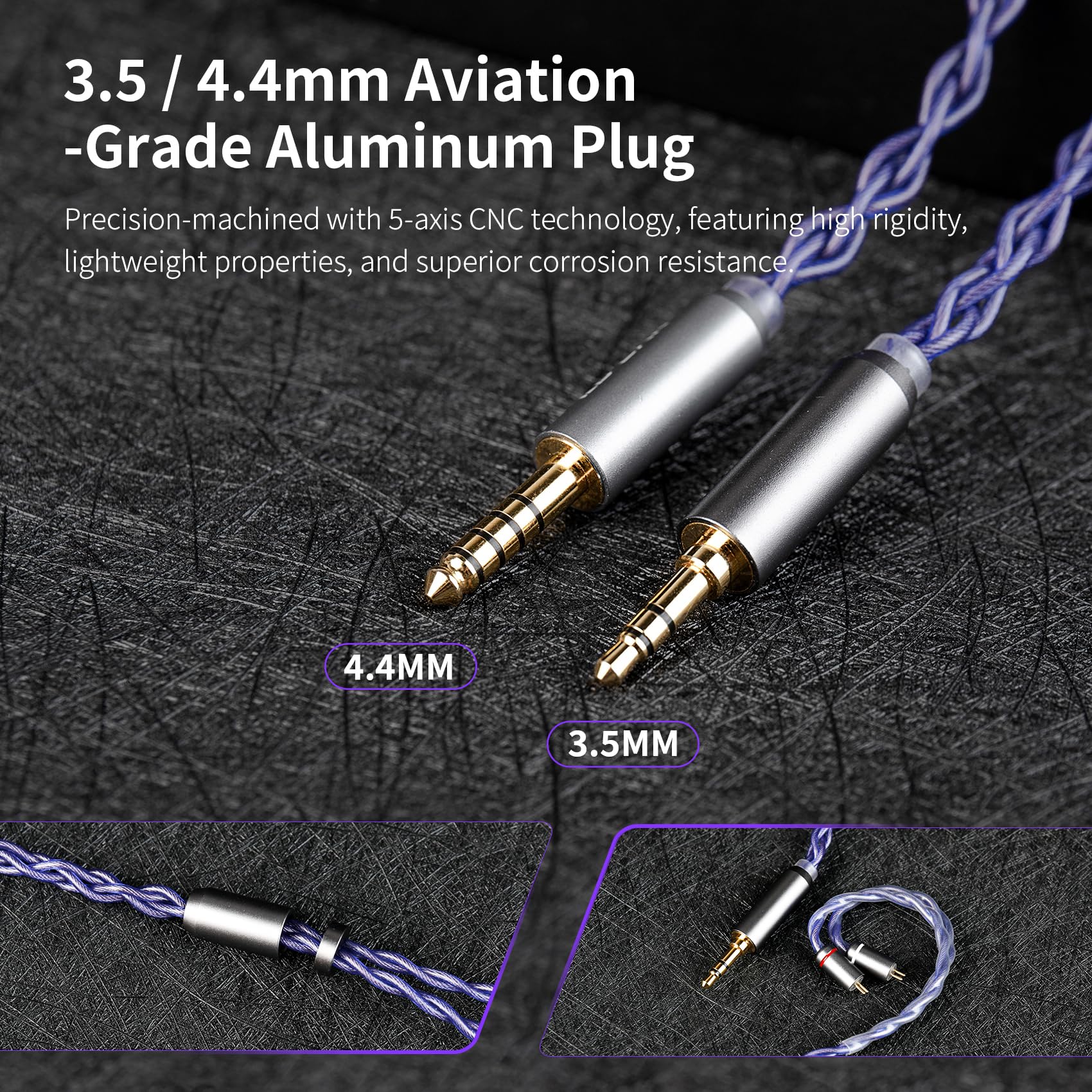 KBEAR Câble audio HiFi fluo 2 broches 5N en cuivre sans oxygène haute pureté 3,5 mm fiche 120 cm pour KZ ZST / ZS10 PRO / AS16 PRO/EDX PRO, CCZ Melody