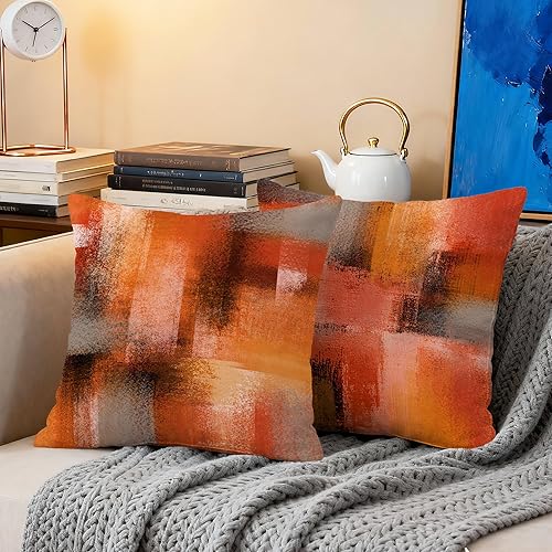 Miniatura 3 de Hexagram Juego de 4 fundas de almohada decorativas de color naranja quemado de 16 x 16 pulgadas, fundas de almohada de terciopelo suave para otoño,