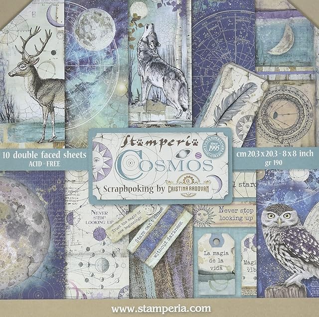 STAMPERIA Cosmos Paper Pad 10 Sheets 20.3 x 20.3 Inch (8" x 8") Double-Sided Multi-Colour, SBBS11