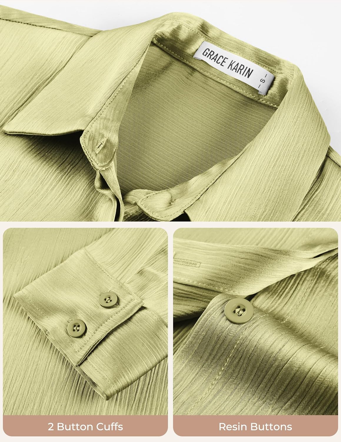 GRACE KARIN 2026 Womens Silky Satin Button Down Shirts Long Sleeve Work Blouses Dressy Casual Tops